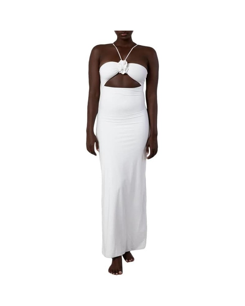 Women's Off Shoulder Satin Maxi Dress Elegant Strapless Split Bodycon Long Dresses Backless Evening Party Dress White-5 $10.0...