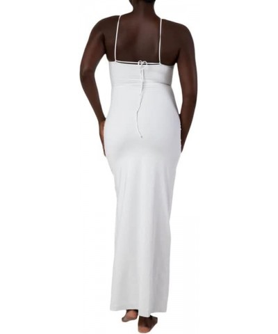 Women's Off Shoulder Satin Maxi Dress Elegant Strapless Split Bodycon Long Dresses Backless Evening Party Dress White-5 $10.0...