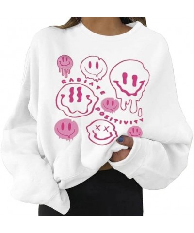 Women's Funny Graphic Oversized Sweatshirts Solid Casual Crewneck Long Sleeve Drop Shoulder Fleece Pullover Top White $15.58 ...