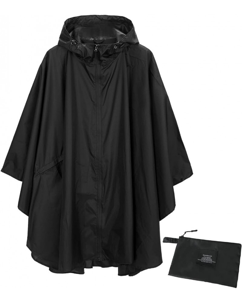 Waterproof Rain Poncho Lightweight Reusable Raincoat Jacket Coat Hooded with Pocket for Adult Outdoor Activities Black $9.24 ...