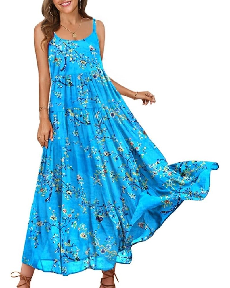 Summer Dresses for Women Casual Loose Bohemian Floral Dress Spaghetti Strap Maxi Dress with Pockets As Picture44 $18.90 Dresses