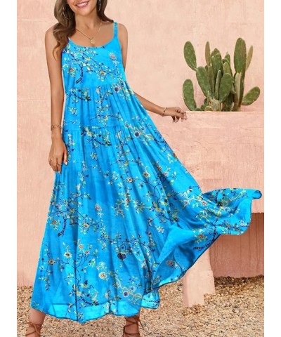 Summer Dresses for Women Casual Loose Bohemian Floral Dress Spaghetti Strap Maxi Dress with Pockets As Picture44 $18.90 Dresses