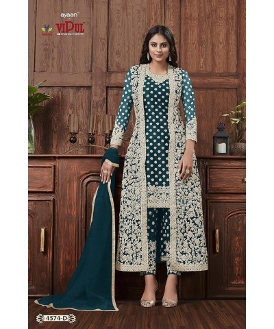 New Wedding Party wear Embroidered Koti Style Salwar Kameez Indian Dress Ready to Wear Salwar Suit For Women 4574 Sky Blue $3...