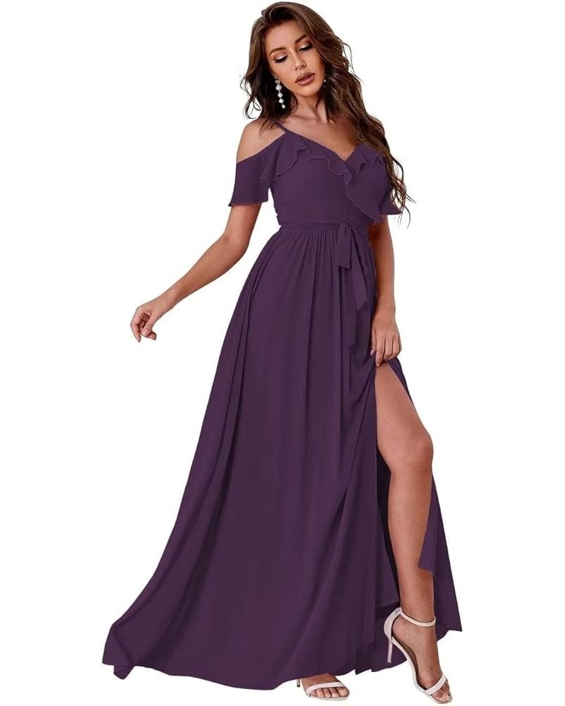 Off Shoulder Chiffon Bridesmaid Dresses Long with Slit V Neck Formal Prom Party Dresses for Women with Pockets Plum $35.09 Dr...