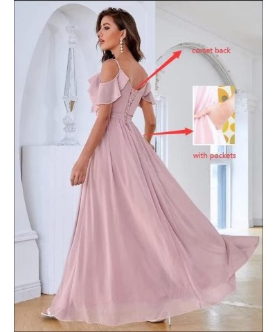 Off Shoulder Chiffon Bridesmaid Dresses Long with Slit V Neck Formal Prom Party Dresses for Women with Pockets Plum $35.09 Dr...