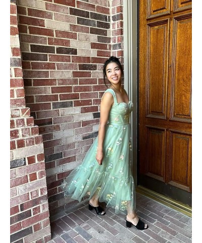 Tea Length Tulle Prom Dresses Flower Embroidery Formal Evening Party Gowns for Women Tea Length-blue $36.03 Dresses