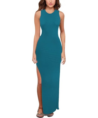 Women's Party Beach Vacation High Slit Summer Maxi Long Bodycon Dress Blue $17.60 Dresses