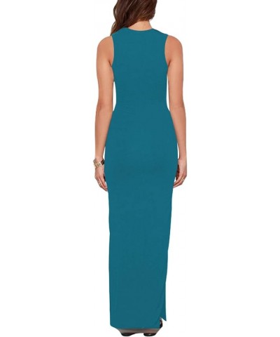 Women's Party Beach Vacation High Slit Summer Maxi Long Bodycon Dress Blue $17.60 Dresses