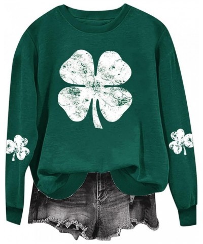 Women 2024 St Patricks Day Shirt O Neck Graphic Sweatshirts Tops Pullover Shirts Long Sleeve Blouses Spring Clothes 024- Whit...