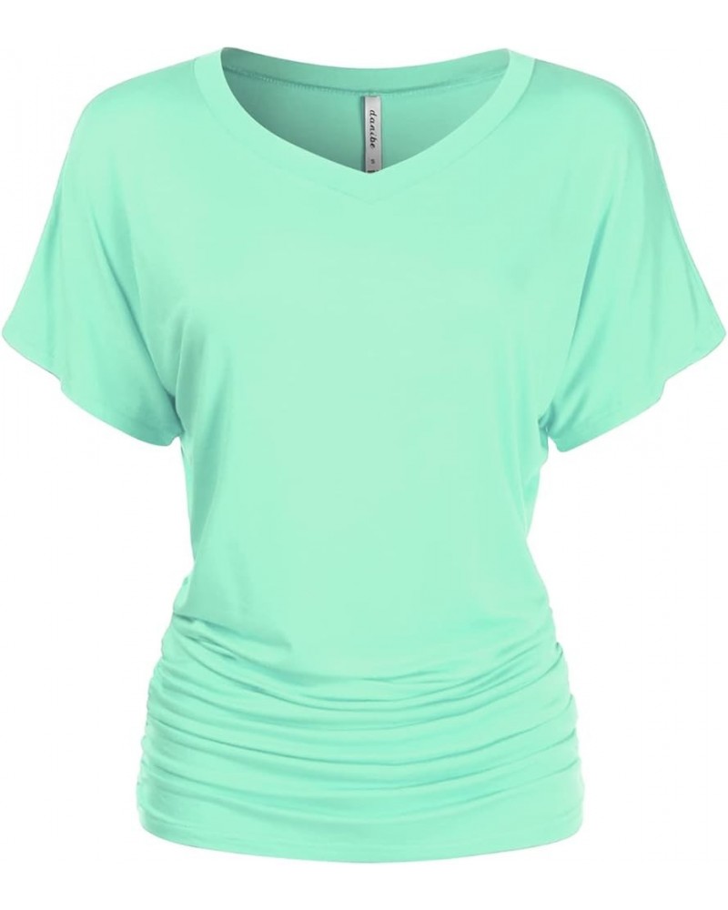 Women's Short Sleeve V-Neck Casual Dolman Top with Side Shirring (S-XXL) Dbt103_aqua $11.72 T-Shirts