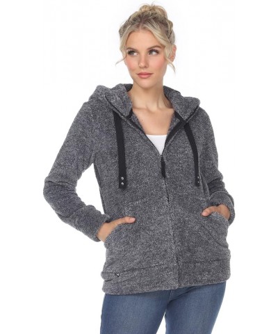 Women's Zip-Up Hooded Sherpa Jacket with Front Pockets Charcoal $23.80 Jackets