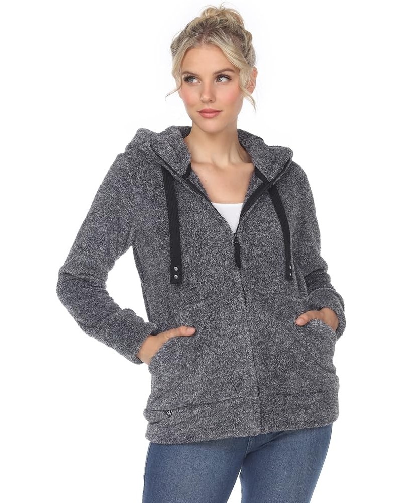 Women's Zip-Up Hooded Sherpa Jacket with Front Pockets Charcoal $23.80 Jackets