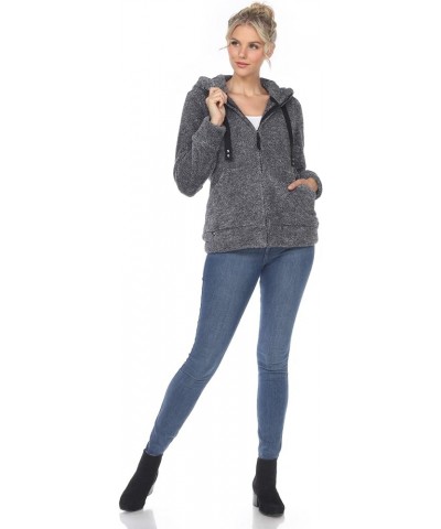 Women's Zip-Up Hooded Sherpa Jacket with Front Pockets Charcoal $23.80 Jackets