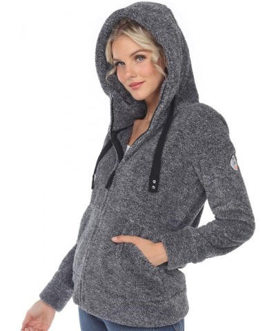 Women's Zip-Up Hooded Sherpa Jacket with Front Pockets Charcoal $23.80 Jackets