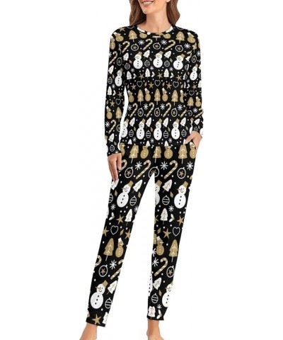 Women's Christmas Pajama Set Casual Long Sleeve Christmas Print Tops and Pajamas Pants Soft Sleepwear Sets Woman Black Christ...