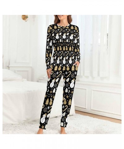 Women's Christmas Pajama Set Casual Long Sleeve Christmas Print Tops and Pajamas Pants Soft Sleepwear Sets Woman Black Christ...