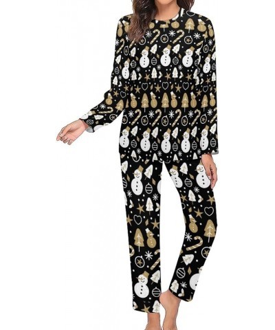 Women's Christmas Pajama Set Casual Long Sleeve Christmas Print Tops and Pajamas Pants Soft Sleepwear Sets Woman Black Christ...