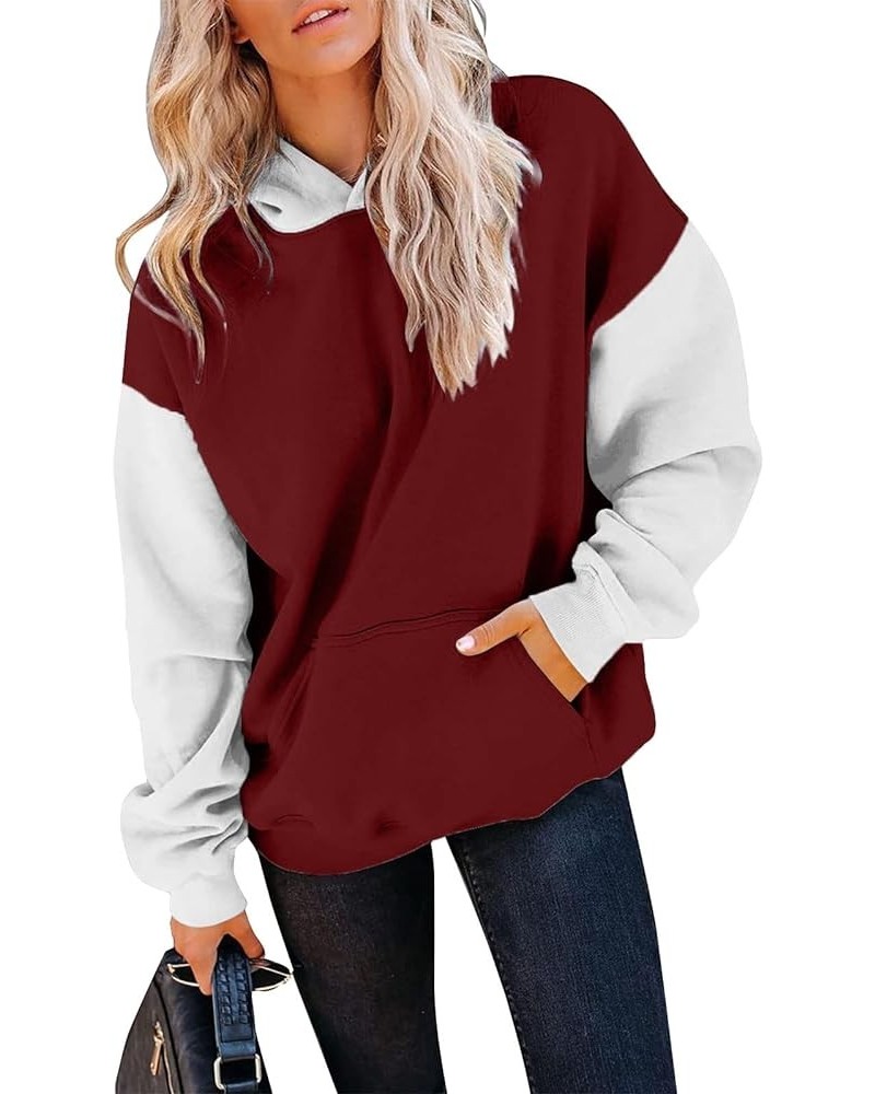 Fall Clothes for Women 2023 Solid Oversized Hoodies Long Sleeve Sweaters Pullover Sweatshirts with Pocket 02-wine $7.79 Hoodi...