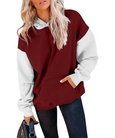 Fall Clothes for Women 2023 Solid Oversized Hoodies Long Sleeve Sweaters Pullover Sweatshirts with Pocket 02-wine $7.79 Hoodi...