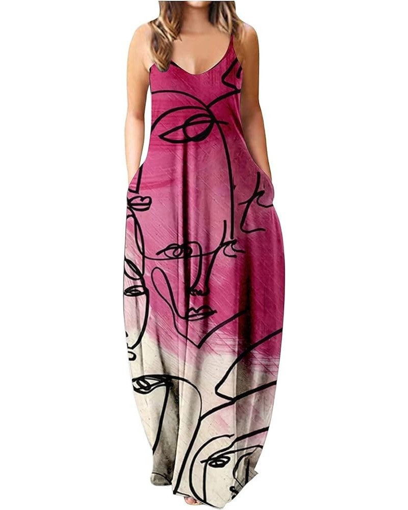 Women's Dresses 2022 Tie Dyed Print Drawstring Gradient Rendering Sling Long Dress Casual Summer Outfits Hot Pink $6.40 Dresses