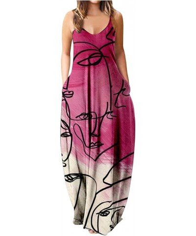 Women's Dresses 2022 Tie Dyed Print Drawstring Gradient Rendering Sling Long Dress Casual Summer Outfits Hot Pink $6.40 Dresses