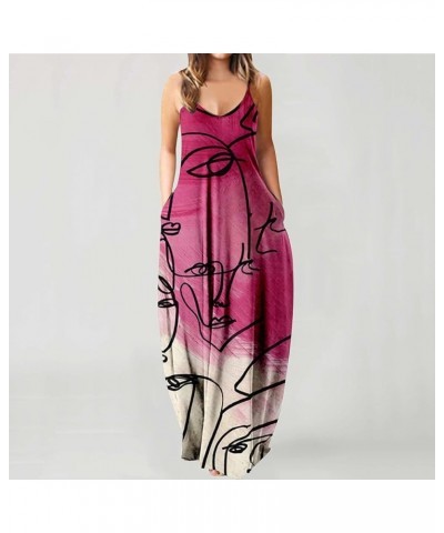 Women's Dresses 2022 Tie Dyed Print Drawstring Gradient Rendering Sling Long Dress Casual Summer Outfits Hot Pink $6.40 Dresses