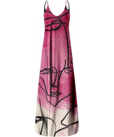 Women's Dresses 2022 Tie Dyed Print Drawstring Gradient Rendering Sling Long Dress Casual Summer Outfits Hot Pink $6.40 Dresses