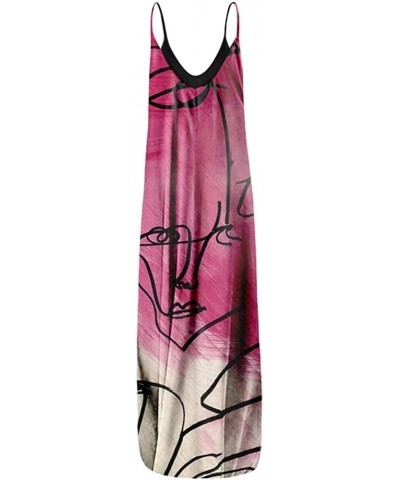 Women's Dresses 2022 Tie Dyed Print Drawstring Gradient Rendering Sling Long Dress Casual Summer Outfits Hot Pink $6.40 Dresses