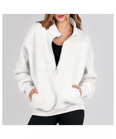 Zipper Hoodies For Women Fall Fashion 2023 Half Zip Up Lone Sleeve Oversized Sweatshirts Y2K Clothes Teen Girls J04-white $10...