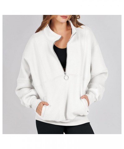 Zipper Hoodies For Women Fall Fashion 2023 Half Zip Up Lone Sleeve Oversized Sweatshirts Y2K Clothes Teen Girls J04-white $10...