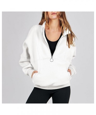 Zipper Hoodies For Women Fall Fashion 2023 Half Zip Up Lone Sleeve Oversized Sweatshirts Y2K Clothes Teen Girls J04-white $10...