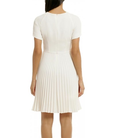 Women's Elegant Pleated Short Sleeves Cocktail Party Swing Dress White $25.19 Dresses