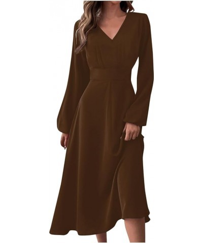 Spring Dresses for Women 2024 Prom Dresses Summer Casual Fashion V-Neck Solid Color Wedding Long Sleeve Formal Dress 1-brown ...