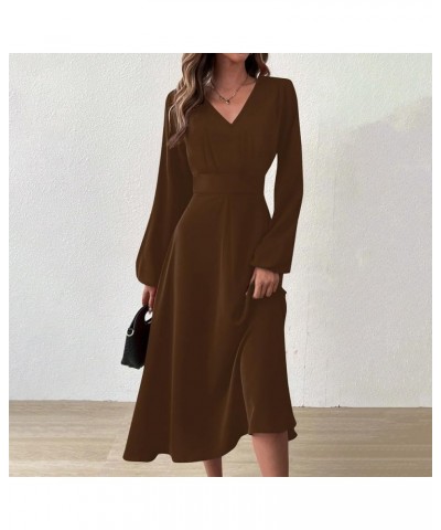 Spring Dresses for Women 2024 Prom Dresses Summer Casual Fashion V-Neck Solid Color Wedding Long Sleeve Formal Dress 1-brown ...