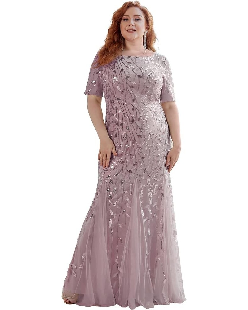 Women's Plus Size Floral Sequin Embroidery Mermaid Tulle Evening Party Wedding Guest Dress 77071 Lilac $45.57 Dresses