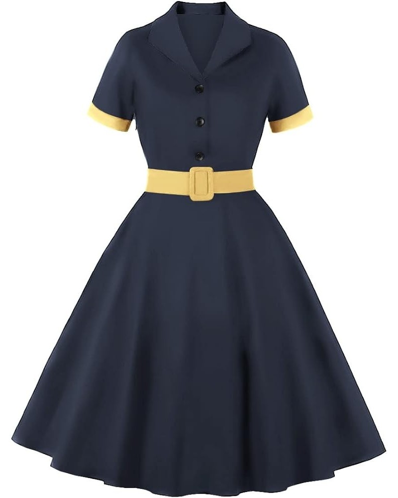 1950s Vintage Shirt Dress for Women Short Sleeve Peter Pan Collar Gingham Dress Audrey Hepburn Style Cocktail Swing Dresses N...