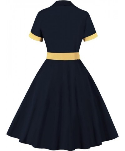 1950s Vintage Shirt Dress for Women Short Sleeve Peter Pan Collar Gingham Dress Audrey Hepburn Style Cocktail Swing Dresses N...