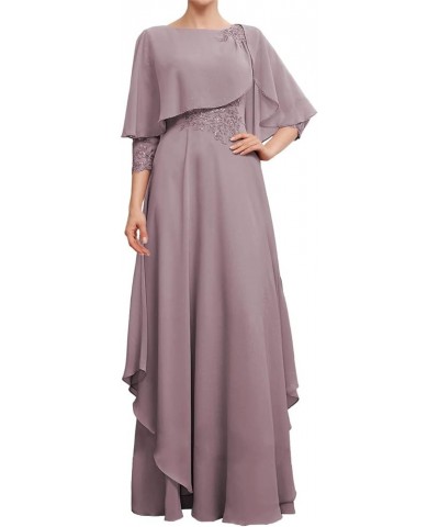 Mother of The Bride Dresses for Wedding Formal Evening Gowns Chiffon Ruffles Mother of Groom Dresses with Sleeves Purplish Gr...