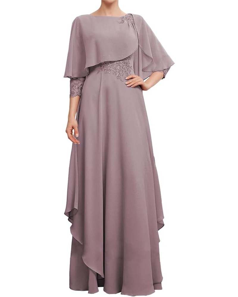 Mother of The Bride Dresses for Wedding Formal Evening Gowns Chiffon Ruffles Mother of Groom Dresses with Sleeves Purplish Gr...