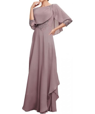 Mother of The Bride Dresses for Wedding Formal Evening Gowns Chiffon Ruffles Mother of Groom Dresses with Sleeves Purplish Gr...