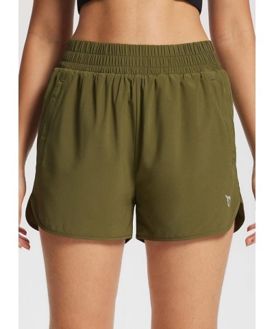 Women's 3" Running Athletic Shorts Quick Dry Lightweight Gym Workout Shorts with Pockets 2 Zipper Pockets Army Green-2 Zipper...