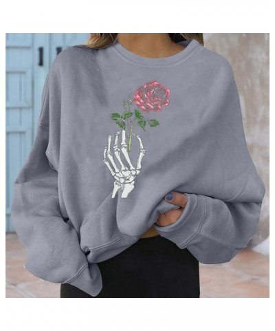 Oversized Sweatshirt for Women Halloween Funny Pumpkin Printed Long Sleeve Crewneck Drop Shoulder Loose Pullover Tops G-grey ...