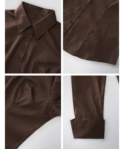 Womens Tailored Long Sleeve Button Down Shirt with Stretch Brown $13.19 Blouses