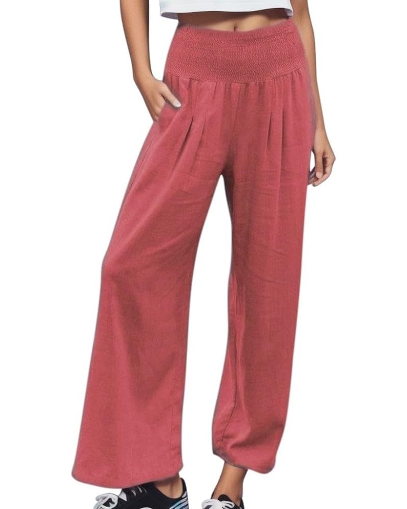 Women Linen Palazzo Pants Summer Boho Wide Leg High Waist Casual Lounge Pant Trousers with Pockets 5-orange $19.32 Activewear