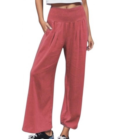 Women Linen Palazzo Pants Summer Boho Wide Leg High Waist Casual Lounge Pant Trousers with Pockets 5-orange $19.32 Activewear