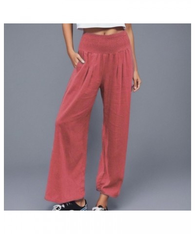 Women Linen Palazzo Pants Summer Boho Wide Leg High Waist Casual Lounge Pant Trousers with Pockets 5-orange $19.32 Activewear