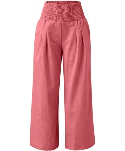 Women Linen Palazzo Pants Summer Boho Wide Leg High Waist Casual Lounge Pant Trousers with Pockets 5-orange $19.32 Activewear