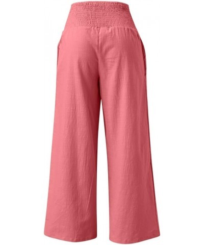 Women Linen Palazzo Pants Summer Boho Wide Leg High Waist Casual Lounge Pant Trousers with Pockets 5-orange $19.32 Activewear