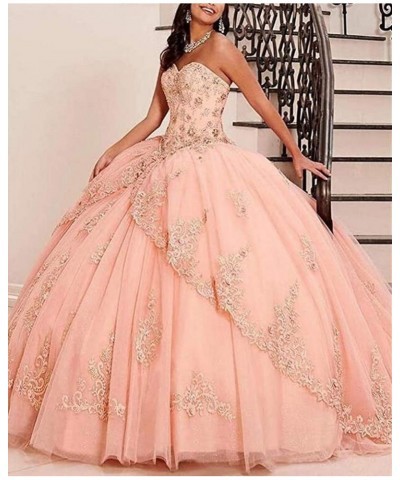 Women's Sweetheart Neck Beaded Quinceanera Dress Lace Applique Ball Gowns Turquoise $71.30 Dresses