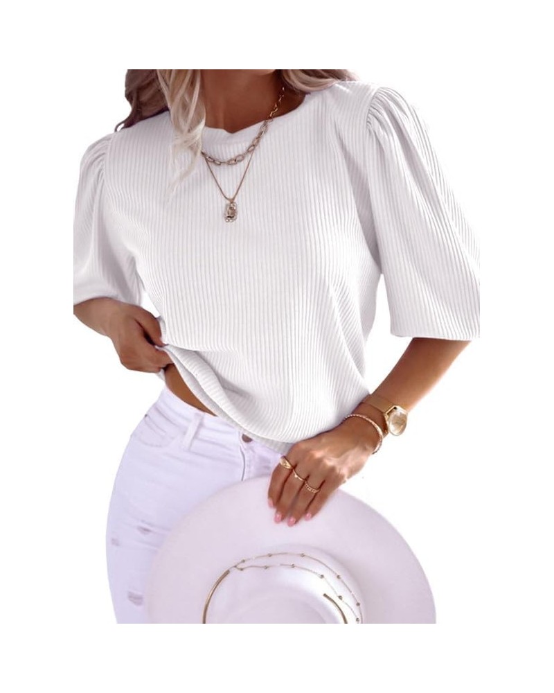 Summer Tops for Women 2024 Trendy Crewneck Short Sleeve T Shirts Casual Slim Fit 3 White $11.00 T-Shirts